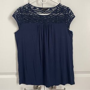 Banana Republic Navy Blue Knit Top – Mesh Yoke Detail – Size M